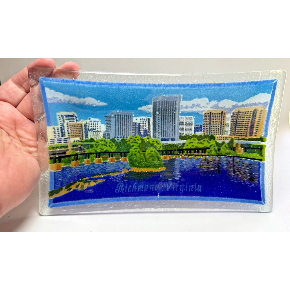 HTF 10" Peggy Karr Fused Glass Richmond VA Tray Trinket Dish Signed City Plates